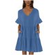 thumbnail image 2 of mfyjkho Vestidos midi para mujer, Vestido informal de color liso con cuello en V y manga corta para mujer Vestidos de otoño xxl, 2 of 8