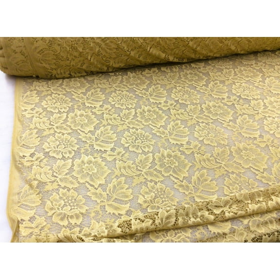 Embroidered Stretch Lace Apparel Fabric Sheer Floral Golden Tan FF312