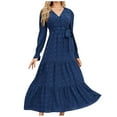 thumbnail image 2 of Utoimkio Women's Casual Loose Long Sleeve Maxi Dress Fall Winter V Neck Full Length Swing Party Long Dresses for Women, 2 of 8