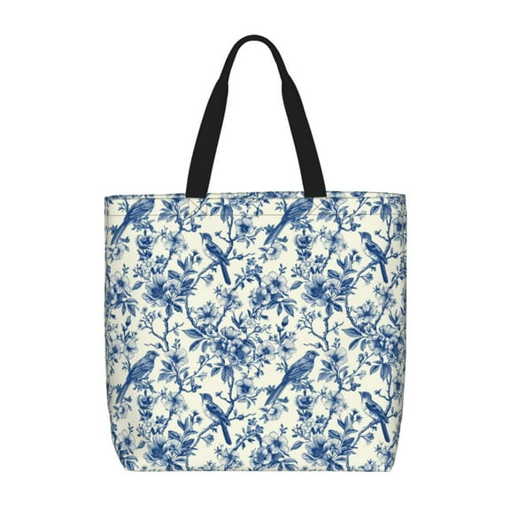 Hirioo Vintage Floral Birds for Tote Bag for Women, Quilted Shoulder Bag with Zipper, Large Capacity Handbags for Casual, Travel, Work