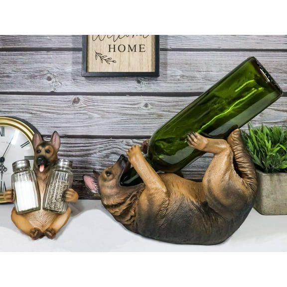 Police Patrol Dog German Shepherd Wine Holder and Salt Pepper Shakers Holder Set