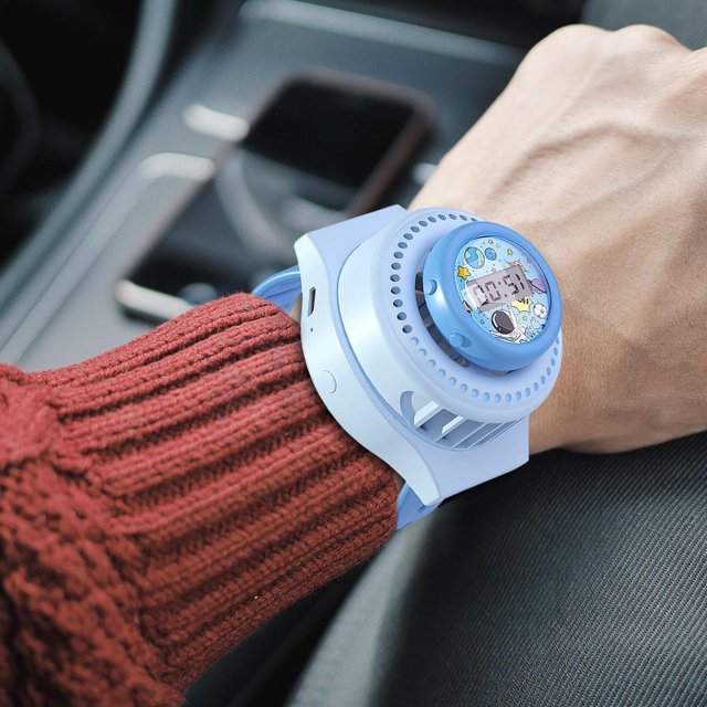 reloj de pulsera compacto perfecl ventilador de mano Azul