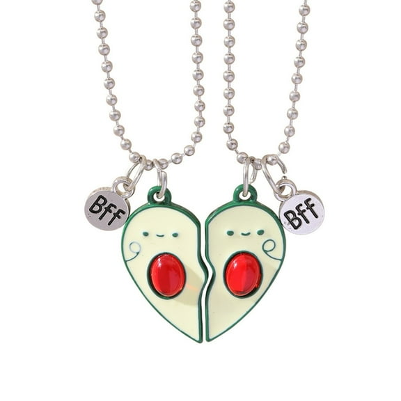 FENOHREFE 2Pcs Avocado Split Heart Necklace Set Matching Avocado Best Friend Necklaces Women Stainless Steel Neck Jewelry