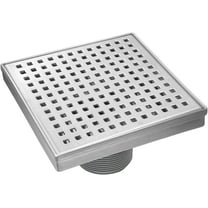 HEATGENE 4-Inches Square Shower Drain with Flat Cover, Stainless Steel Shower Floor Drain with Removable Quadrato Pattern Grate, Floor Shower Drain with Hair Strainer, Brushed