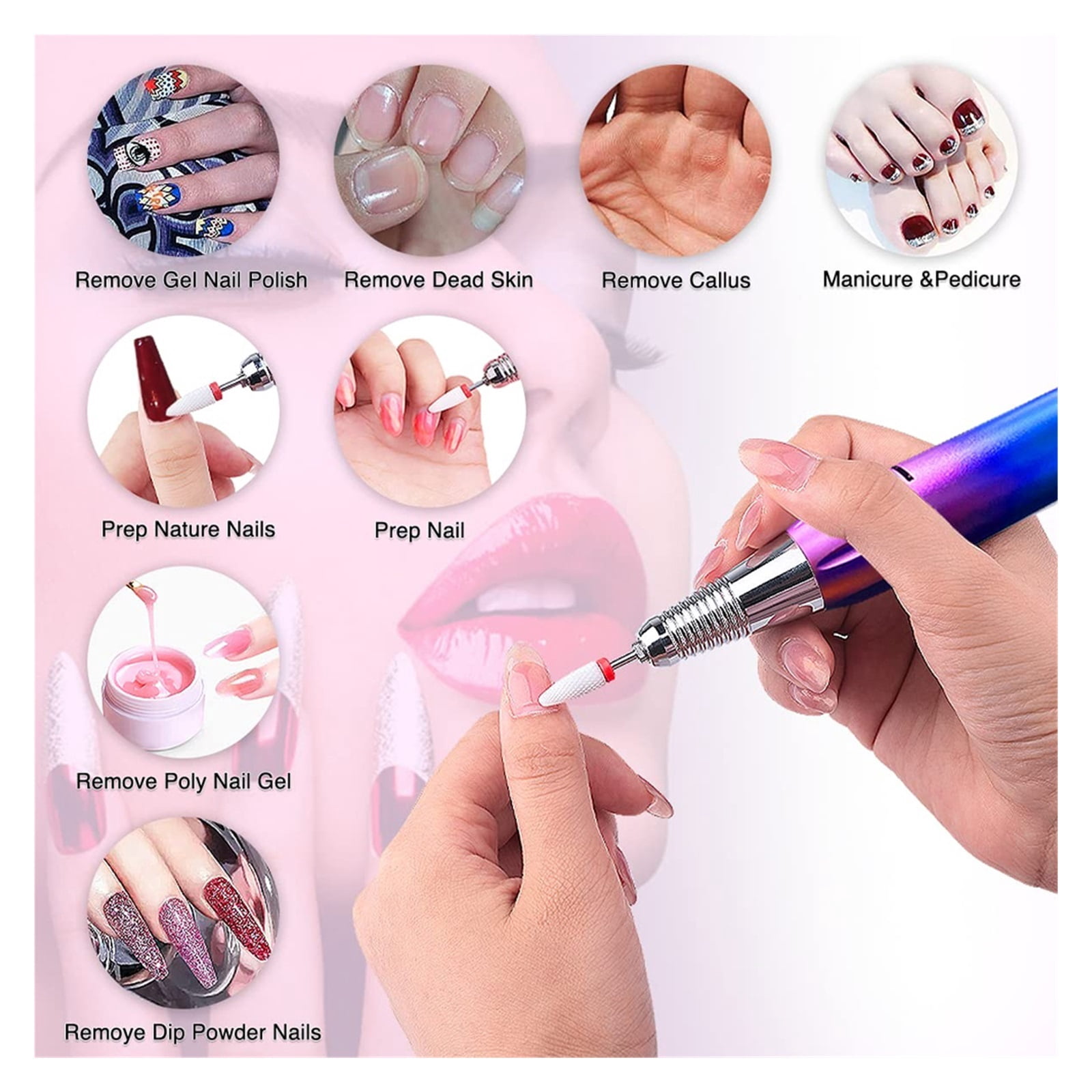 Professional Rechargeable 35000RPM Nail Drill Machine, Electric Nail File For Acrylic,Gel, Manicure Pedicure Polishing Shape Tools ,Low Noise