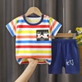 thumbnail image 2 of HCNTES Toddler Baby Boy Clothes Boys Summer Outfits Short Sleeve Patchwork T-Shirt & Solid Shorts Set 12 Months-5T(Blue,18-24 Months), 2 of 3