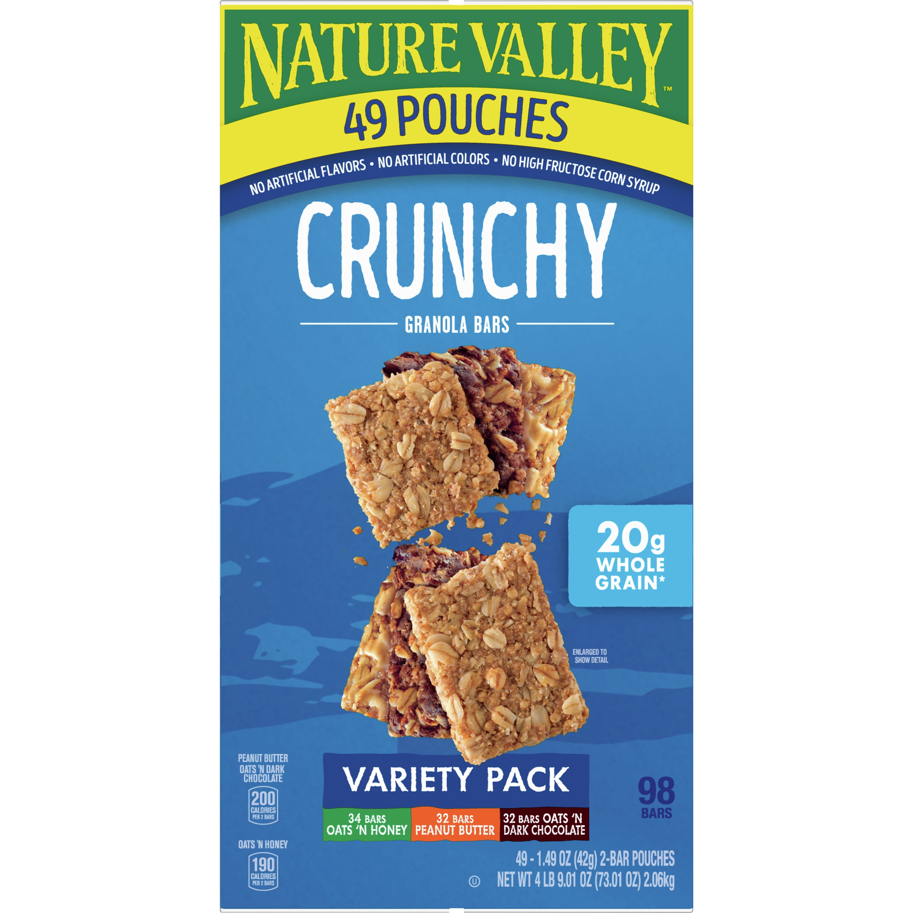 Nature Valley Crunchy Granola Bars Variety Pack, 98 Bars, 73.01 oz (49 Pouches)