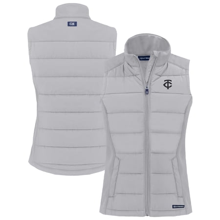Women s Cutter & Buck Gray Minnesota Twins Evoke Hybrid Eco Softshell Recycled Full-Zip Vest