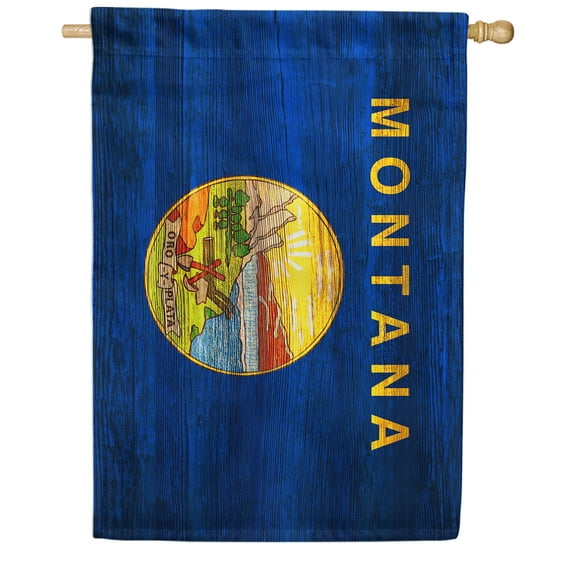 America Forever Montana State Flag 28 x 40 Inch Double Sided Outdoor Yard Decorative USA Vintage Wood State of Montana House Flag, Made in the USA