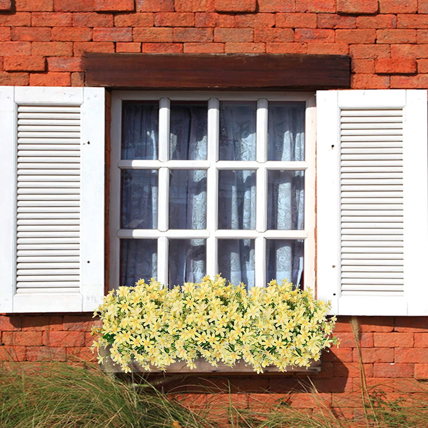 Artificial Daffodils Flowers Outdoor UV Resistant Fake Flowers Plants Faux Flowers for Garden Porch Window Box Wedding Home Decor, Yellow