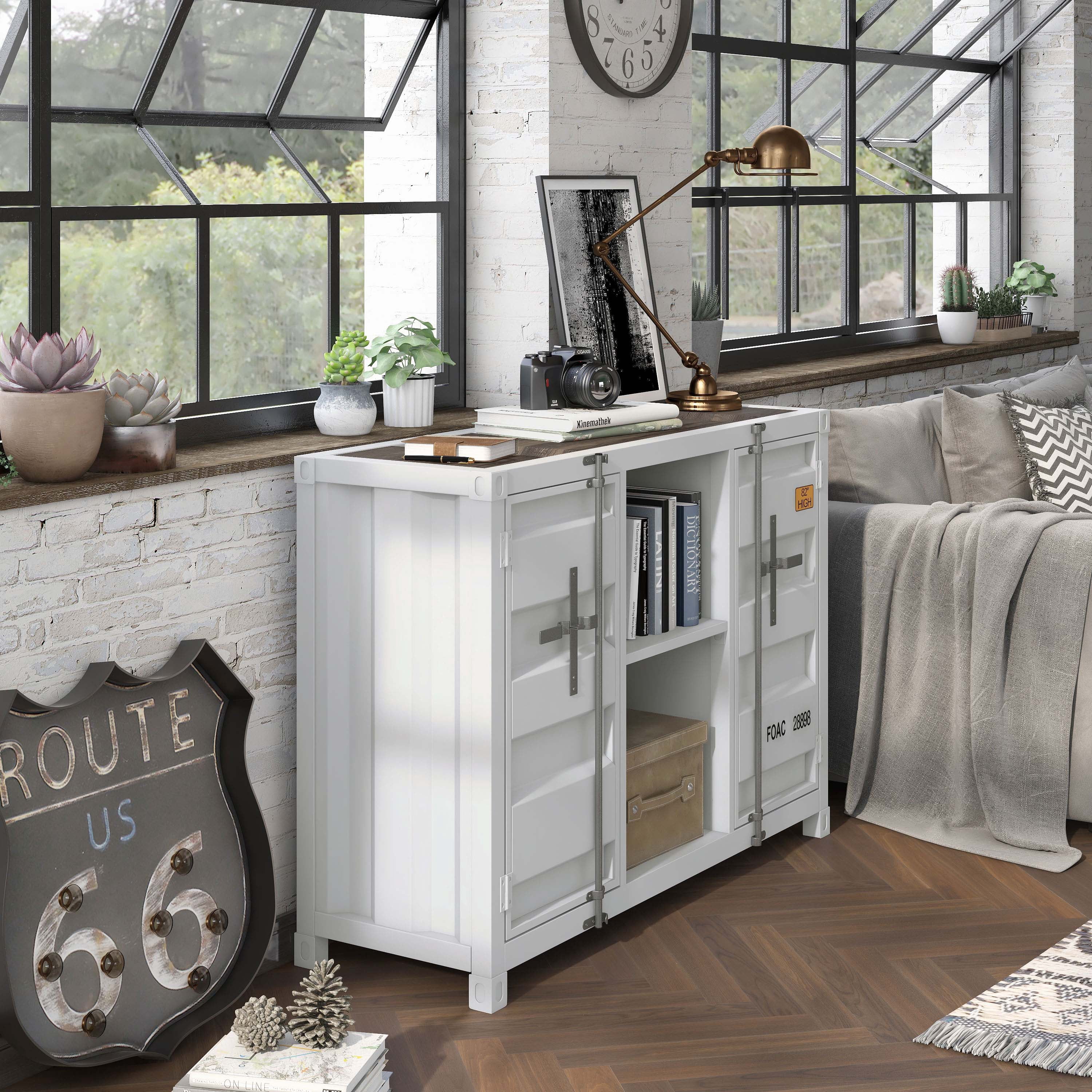 Furniture of America Button Metal 6-Shelf Console Table, Sand White