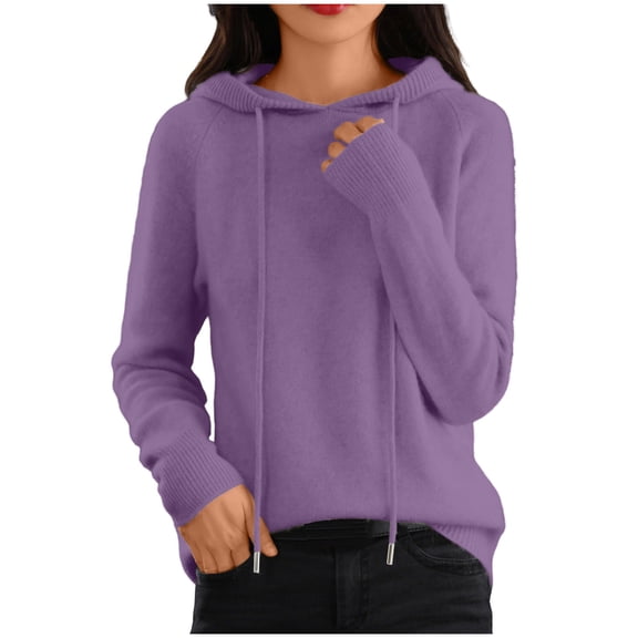Gytharion Women's Drawstring Hooded Sweaters Solid Color Long Sleeve Soft Knit Sweater Hoodies Loose Casual Pullover Sweaters
