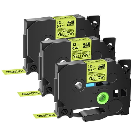 GREENCYCLE 3PK Compatible for Brother P-touch TZe-C31 TZ-C31 12mm 0.47'' Black on Fluorescent Yellow Laminated Label Tapes