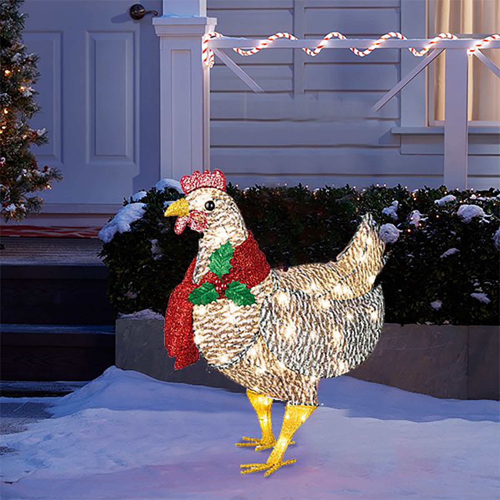 Tregren Christmas LightUp Chicken with Scarf, Outdoor Yard Garden LED