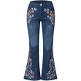 thumbnail image 3 of Pantalones vaqueros acampanados con bordado floral para mujer, talla grande, pierna ancha, tiro bajo, acampanados, 3 of 5