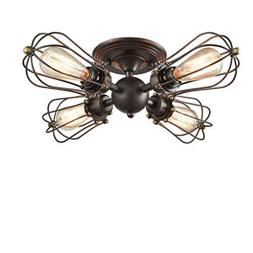 Yobo Lighting Oil Rubbed Bronze Wire Cage Vintage 4 Lights Semi Flush Mount Ceiling Lights Fixture