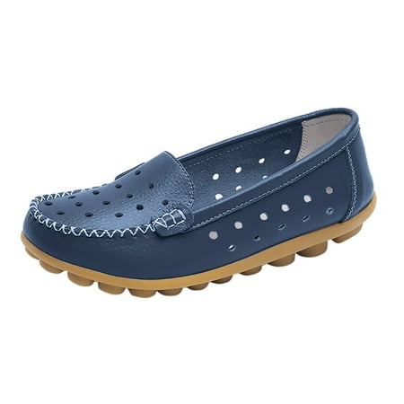 

MIASHUI Women s Flats Shoes Hollow Leather Lightweight Non On Mom Shoes Casual Shoes Blue 8.5