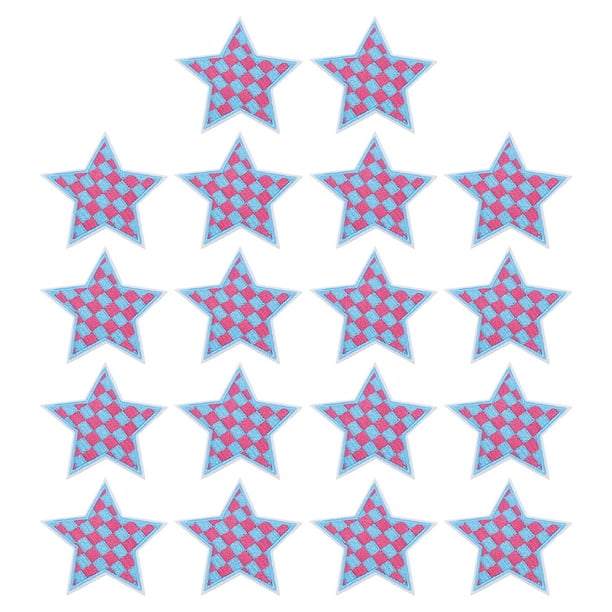 Uxcell 18 Pcs Parches Bordados en Forma de Estrella a Cuadros para Planchar, Aplicaciones para Coser en Chaquetas, Colección de Ropa, Vestidos, Sombreros, Jeans, Accesorios de DIY, Azul/Rosa