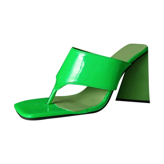 JeashCHAT Slip On Slide Sandals for Women Women's Heeled Sandals Fashion Solid Color Candy Colors Clip Toe Thick Heel Sandals Slippers Flip Flop (Green)