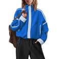 thumbnail image 5 of Czanzd Women's Sherpa Fleece Zip-Up Jacket Contrast Fall Winter Warm Sweatshirt(Blue,XL), 5 of 6