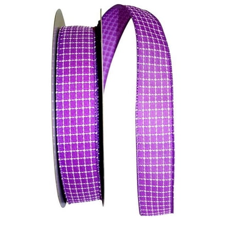 Reliant Ribbon - 92841W-064-09K Saddle Stitch Check Linen Value Wired Ed Ribbon Purple 1-1/2 Inch 50 Yards