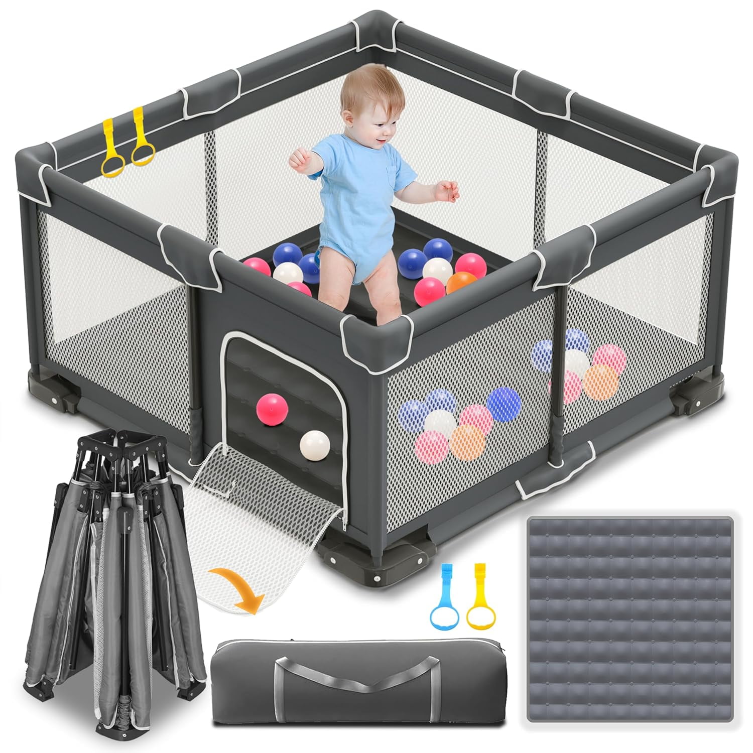 Sweeby Foldable Baby Playpen - 71x59 Inch Large Play Yard With Gate, Breathable Mesh, Portable For Indoor & Outdoor - View #5