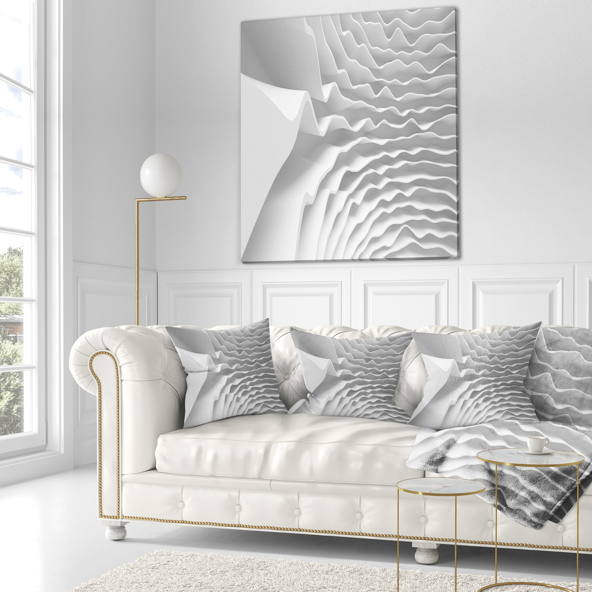 Designart Fractal Curved White 3D Waves - Contemporary Throw Pillow - 16x16
