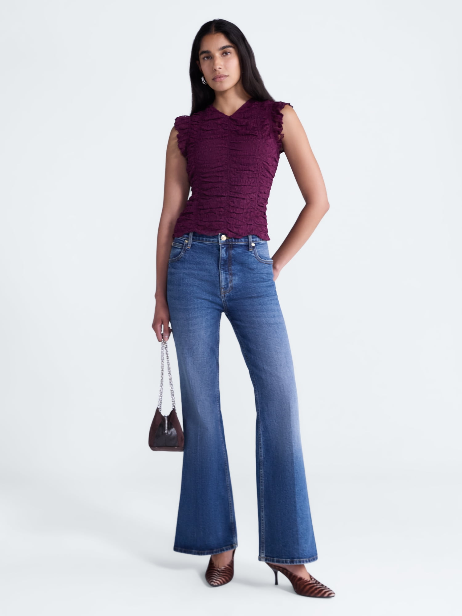 Scoop Women’s Shirred Lace Top, Sizes XS-XXL