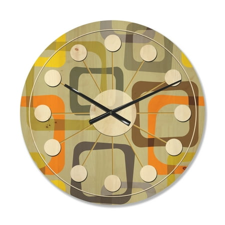Designart 'Square Retro Design VII' Mid-Century Modern Wood Wall Clock