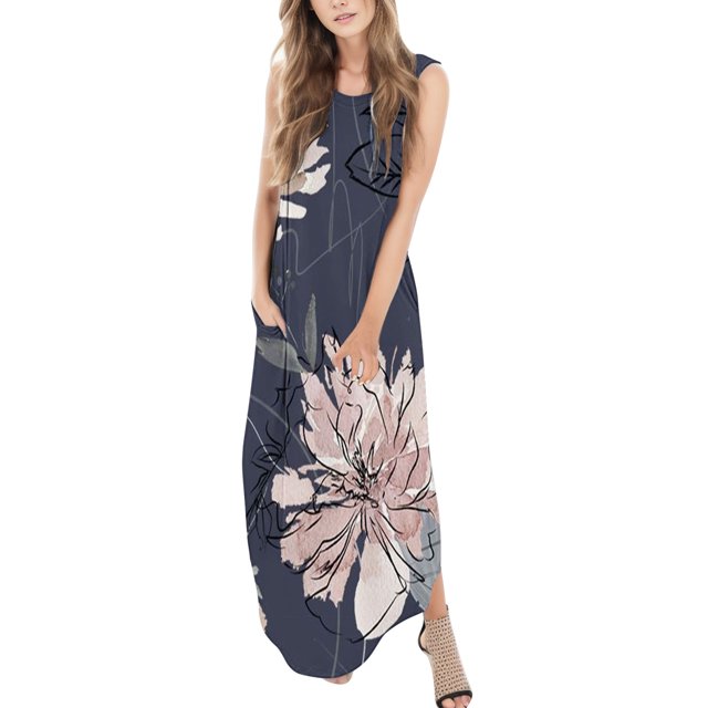 Gibobby Vestido largo casual de verano para mujer Vestido casual sin mangas clásico C con bolsillos para mujer Moda versátil para el día a día(Morado,XL)