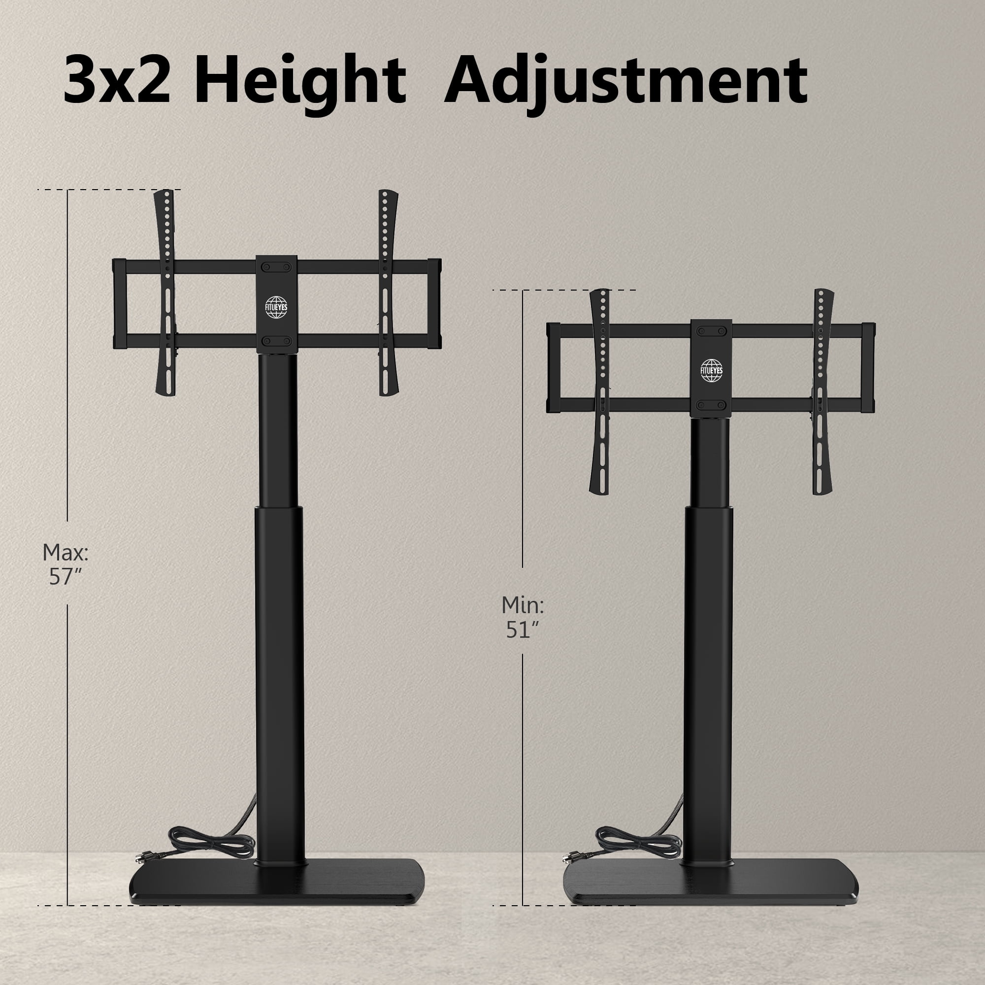 FITUEYES Modern Black Swivel Floor TV Stand for TVs up to 70 inch Metal Base with Power Strip Mount