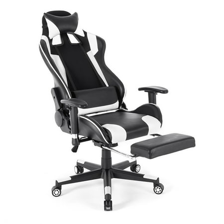 Ergonomic High Back Executive Office Computer Racing Gaming Chair with 360-Degree Swivel, 180-Degree Reclining, Footrest, Adjustable Armrests, Headrest, Lumbar Support, (Best Office Chair With Footrest)