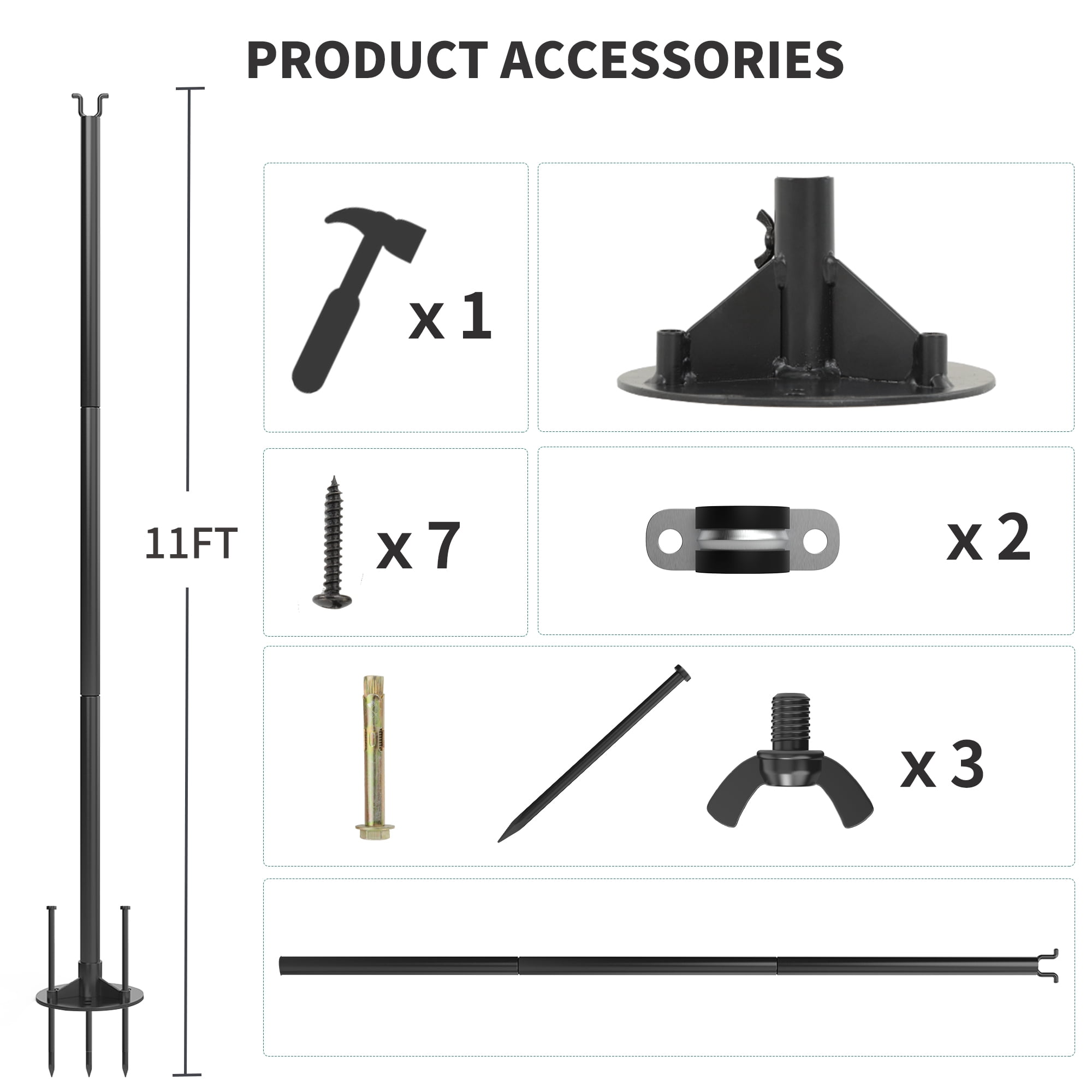 Uforic 6 Pack String Light Pole, 11ft 4-in-1 Outdoor String Light Pole Stand to Hang String Lights for Patio, Garden, Backyard, Wedding, Parties, Deck, Fence - Classic Black