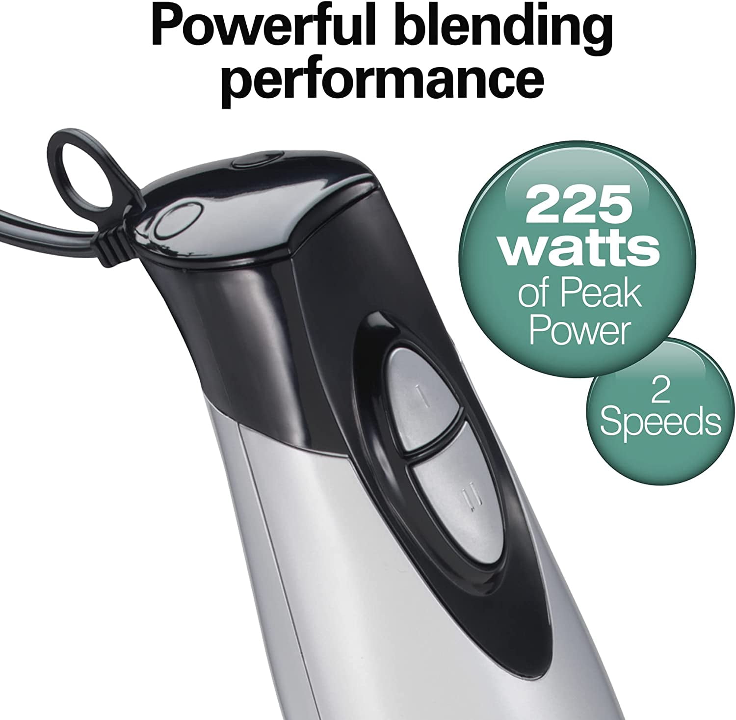 4-in-1 Electric Immersion Hand Blender with Whisk and Chopper Bowl, 2-Speeds, 225
