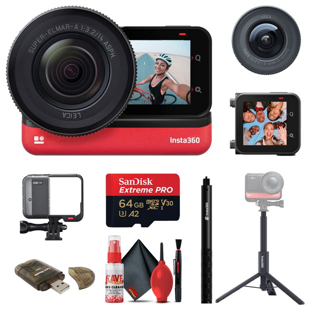 Insta360 ONE RS 1-Inch Edition 5.3K 30fps Action Camera with 1-Inch Sensor, 4K 60fps, Stabilization, IPX8 Waterproof, 19MP + Invisible Selfie Stick + Tripod + 64GB Card + Card Reader + Cleaning Kit Insta360 CINRSGP/B_EDI_3