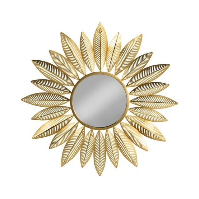 Metal Starburst Feather Wall Mirror - Gold - Feather Design