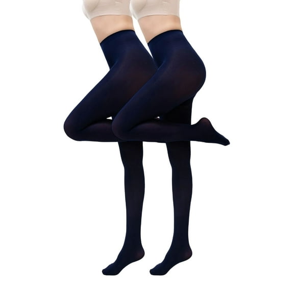 2PC Pastel Pantyhose Womens Opaque Tights Solid Color Pantyhose - Colorful Leg-Enhancing Stockings Tummy Compression Tights(Navy,L)