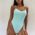 thumbnail image 2 of Gibobby Trajes de Baño para Mujer Traje de baño sólido Conservador de mujer Cristal de una pieza Color Sin espalda Halter Trajes de baño Tankinis Set(Azul,M), 2 of 5
