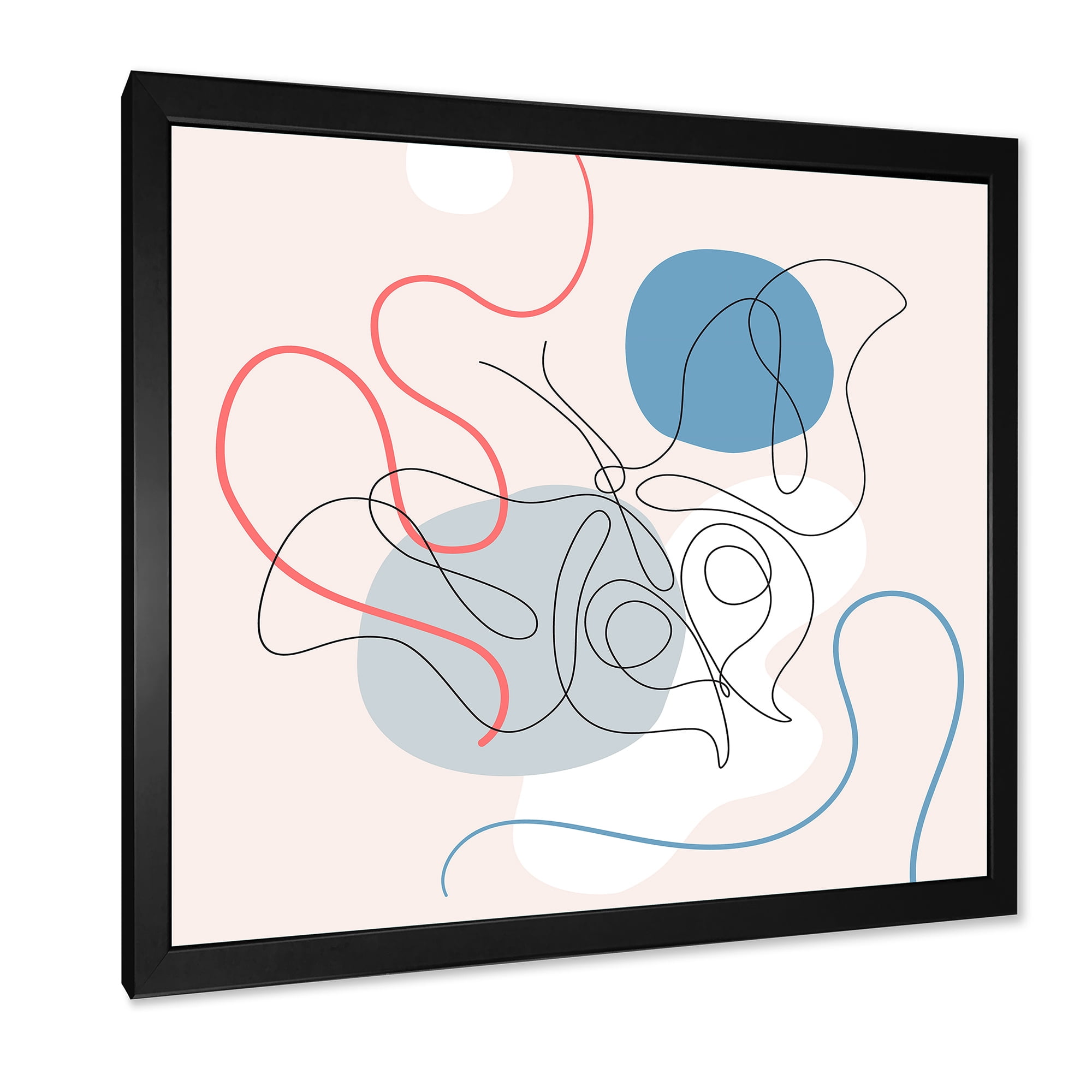 Designart 'Butterfly With One Line Drawing On Cubism Shapes II' Modern Framed Art Print