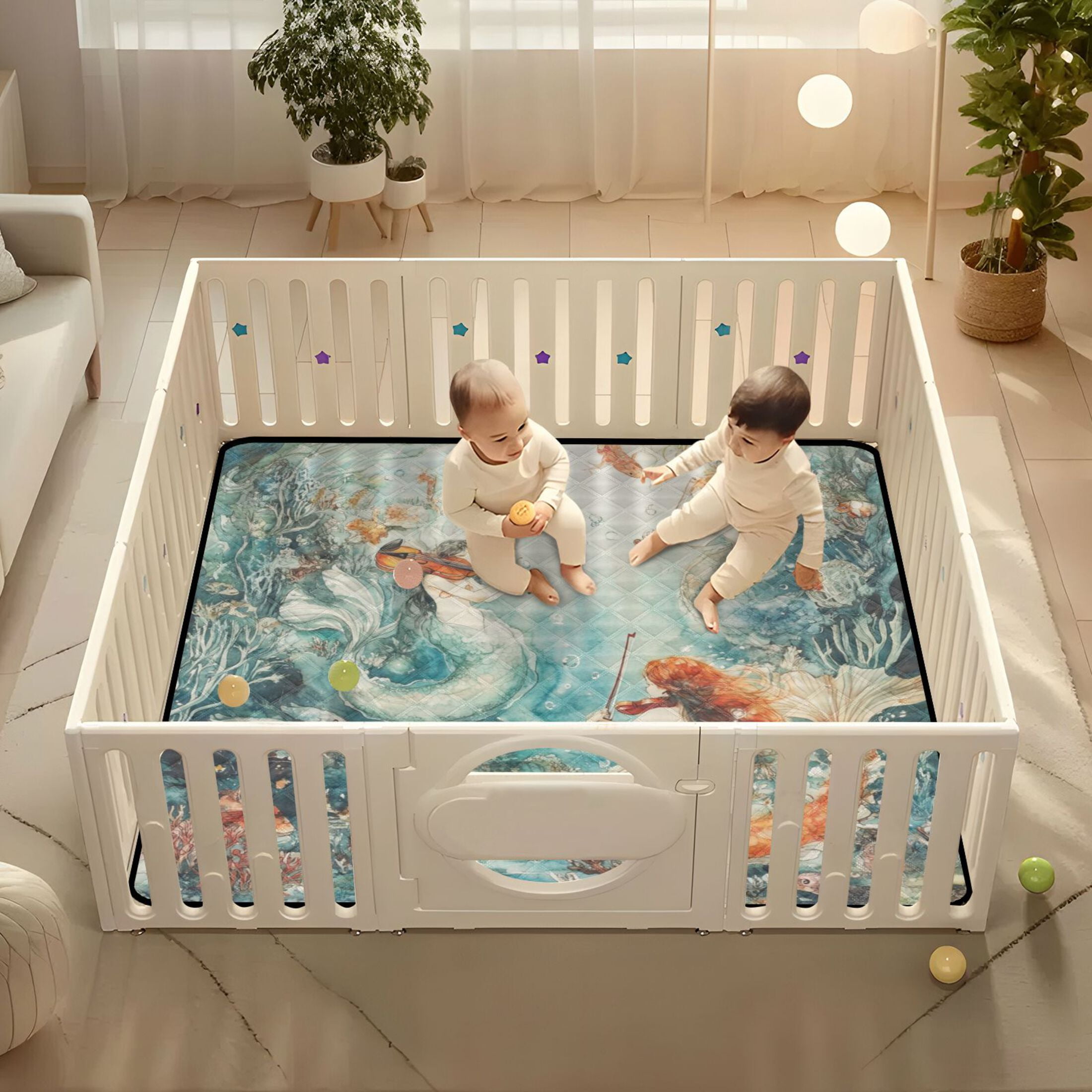 WOBOGO Mermaid Plays Music Baby Playmats Extra Large Waterproof Rollable Activity Pads for Toddlers 50×50inch