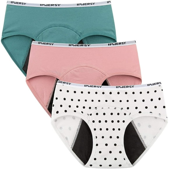 INNERSY Sous-Vêtements d'Époque pour les Adolescents Coton Collants Menstruels 3-Pack (S(8-10 Ans), Rafraîchissant Bleu Rose Pois)