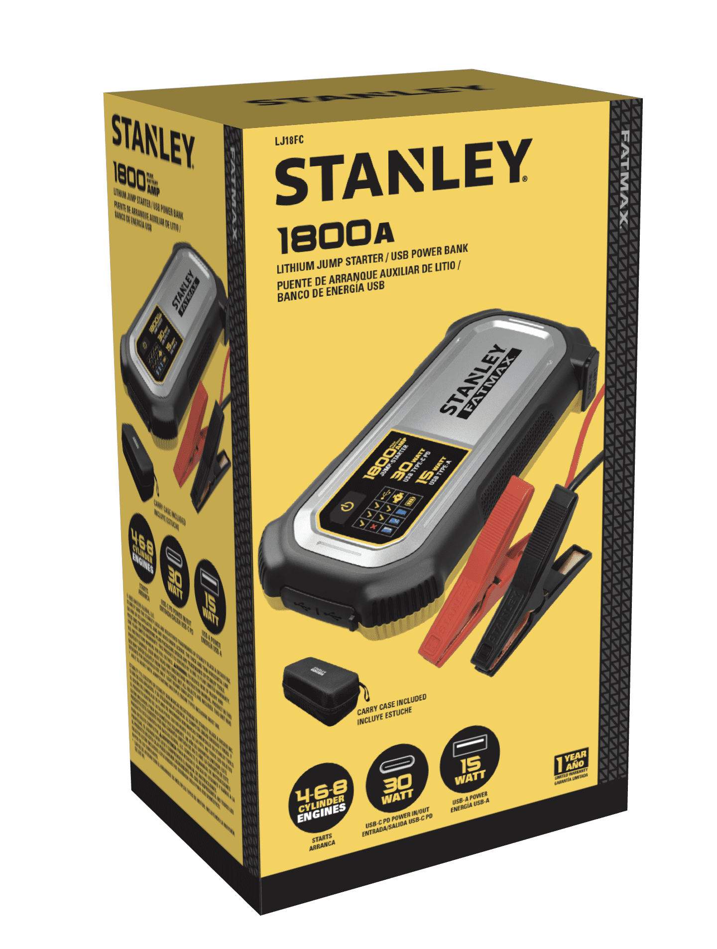 Stanley 1800 Peak Amp Lithium Jump Starter with USB & Case