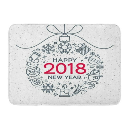 Year Happy Holidays Sign GODPOK Flat 2018 Christmas Ball Consisting of Line Style and Sign Happy New Year on Snow Holiday Greeting Winter Rug Doormat Bath Mat 23.6x15.7 inch ()