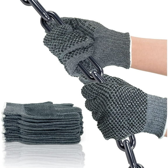 EvridWear Cotton Work Gloves with Anti-Slip Grip Dots, String Knitted Glove for Warehouse Gardening, 6 Pairs
