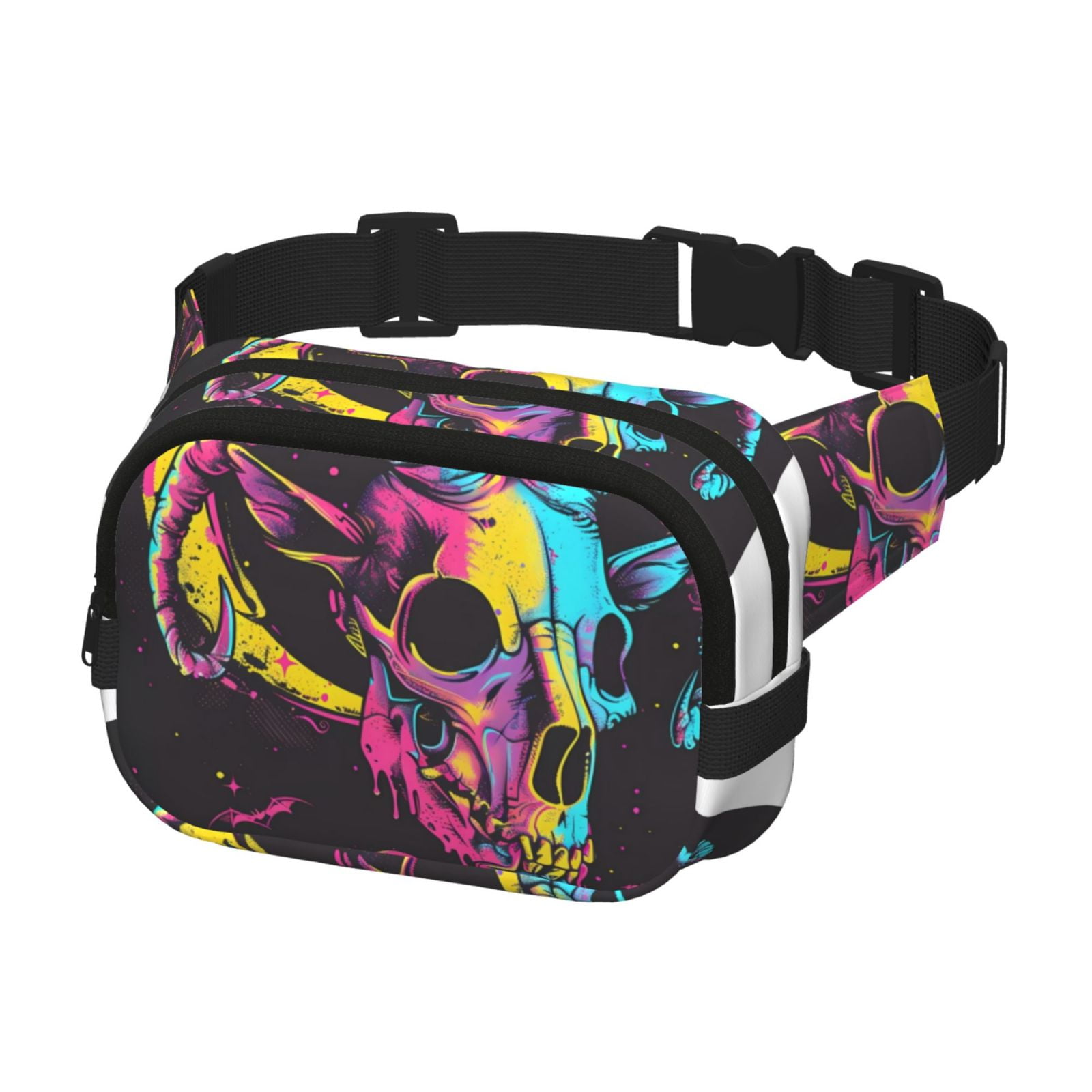 Kuqiui Neon Gothic Skull Moon Print Fanny Packs for Women Cross Body Waist Bag Fashionable Fanny Pack Designer Workout Hiking Waist Pack Running Travel Gym