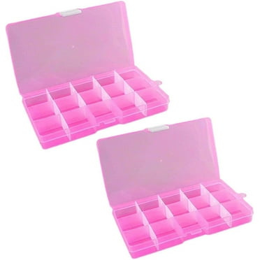 GIXUSIL 2 Pcs Bead Storage Box, 15 Grids Plastic Jewellery Organisers Small Containers with Adjustable Dividers Cosmetics Compartment Craft Case (7 x 4 x 8in, Pink)