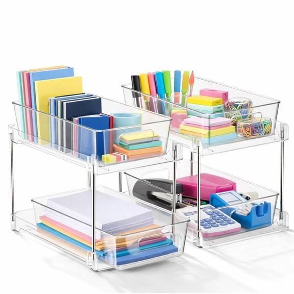 Sorbus 2-Pack 2-Tier Clear Pull-Out Desk Organizer for Office, Cabinet & Drawer Storage