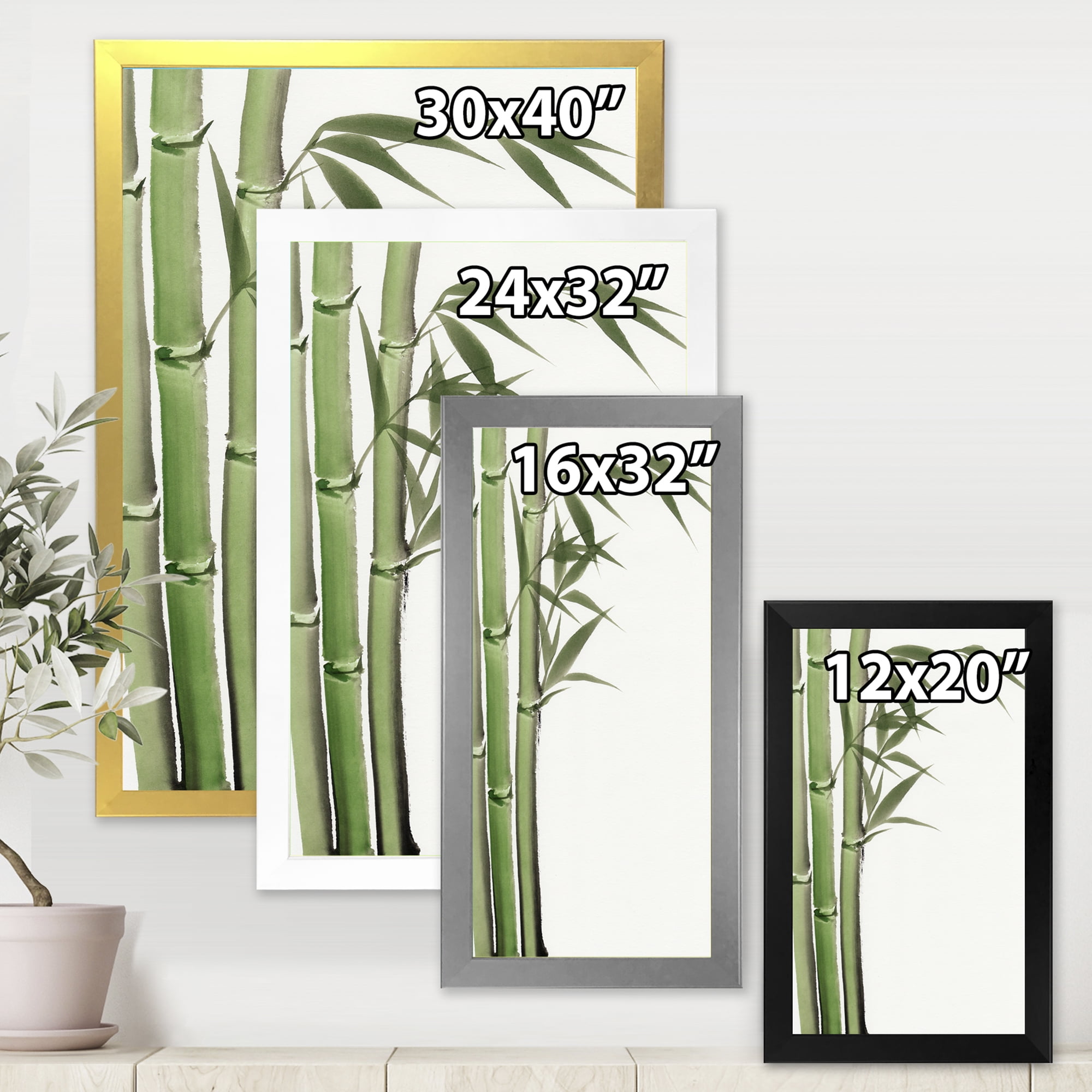 Designart 'Detail of Dark Green Bamboo and Leaves IV' Traditional Framed Art Print