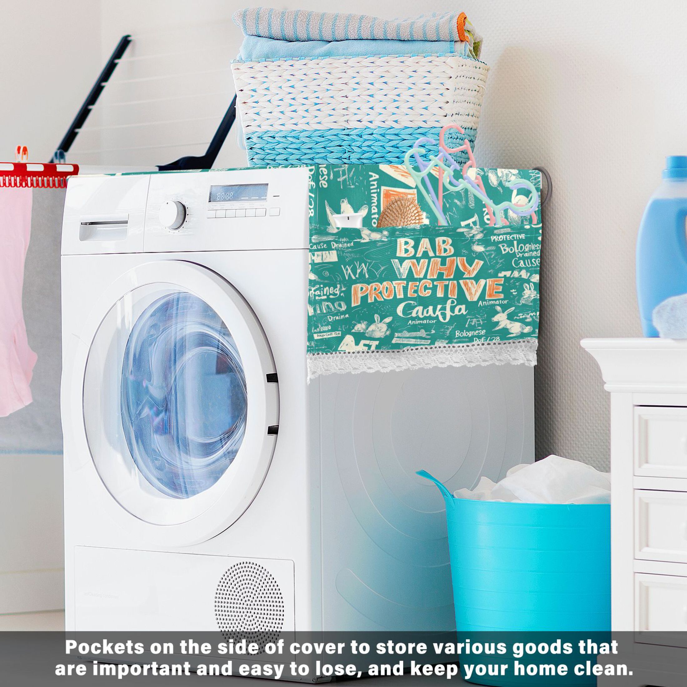 Bab Why ProtectiveWasher and Dryer Covers Dust-Proof and Oil Resistant Fridge Cover with 4 Storage Pockets Washing Machine Top Cover for Laundry Kitchen Home 51.2 x 22 In