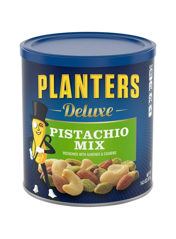 Planters Deluxe Pistachio Nut Mix with Pistachios, Almonds & Cashews, 14.5 oz Canister